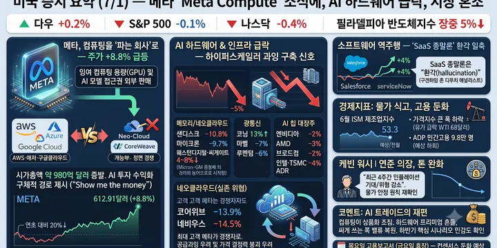 미국 증시 요약 (7/1) — 메타가 클라우드를 판다는 말에, 반도체가 떨었다