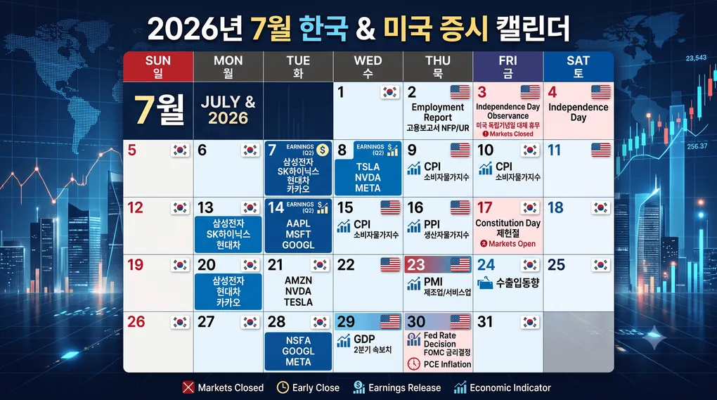 2026년 7월 증시 캘린더: 매크로 지표와 빅테크 실적이 그릴 시장의 방향성