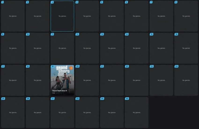 11월 캘린더 — 19일 GTA6 외에는 대부분 비어 있음