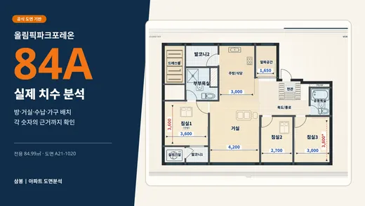 올림픽파크포레온 84A 실제 치수·가구·벽·수납 분석