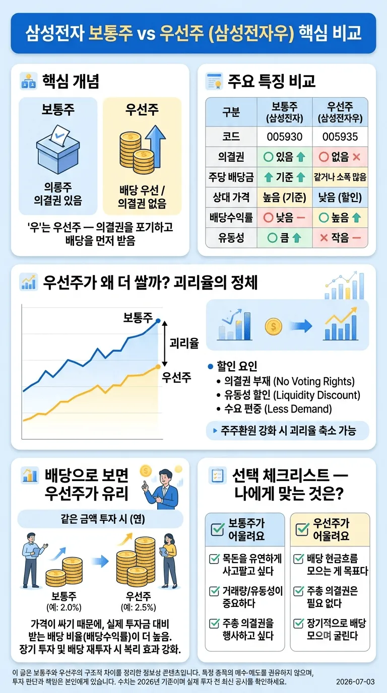 삼성전자우 주가, 보통주와 뭐가 다른가 — 우선주 차이·배당·선택 기준