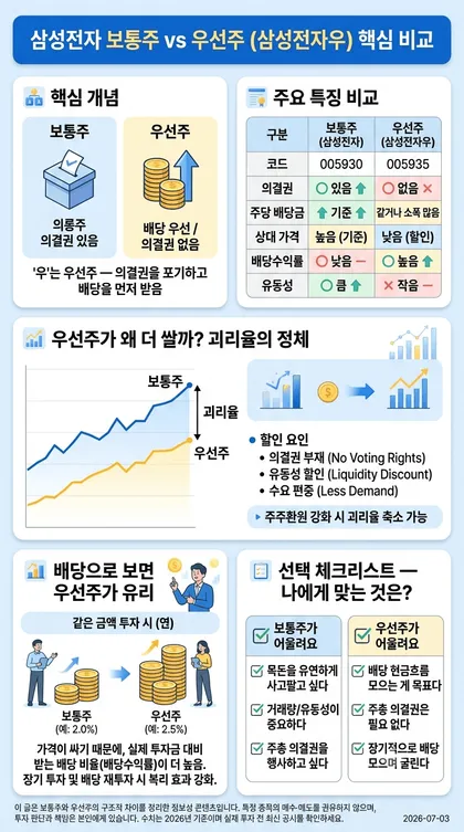 삼성전자우 주가, 보통주와 뭐가 다른가 — 우선주 차이·배당·선택 기준