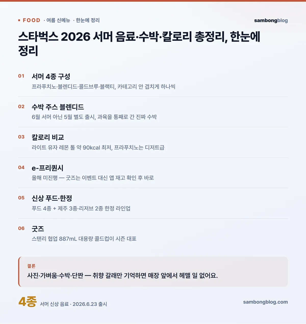 스타벅스 여름 신메뉴 총정리 — 음료·수박·칼로리 한눈에 (2026) 핵심 한눈에 정리